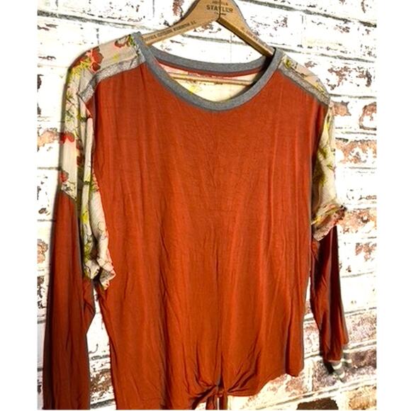 Anthropologie TINY Floral Mixed Media Soft Flowing Tie Hem Blouse - Picture 4 of 10